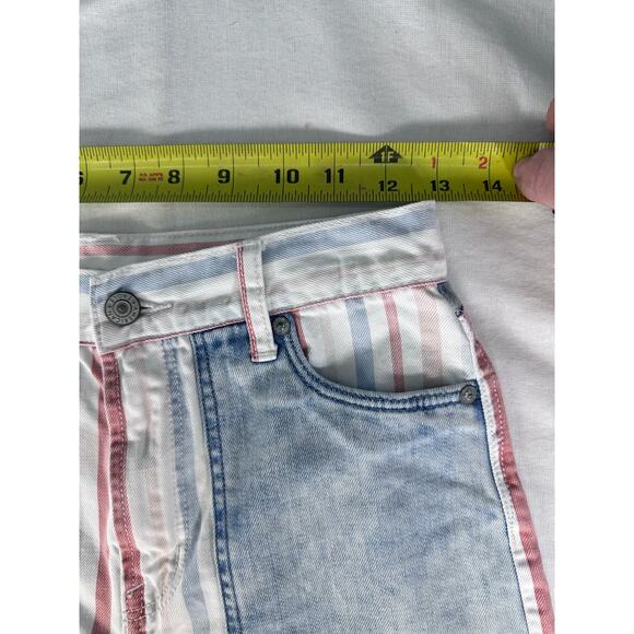 American Eagle Women’s sz 0 Red White & Blue American Flag Denim Cutoff Shorts - Picture 4 of 8